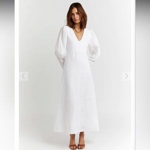DISSH WYNN WHITE LINEN MIDI DRESS